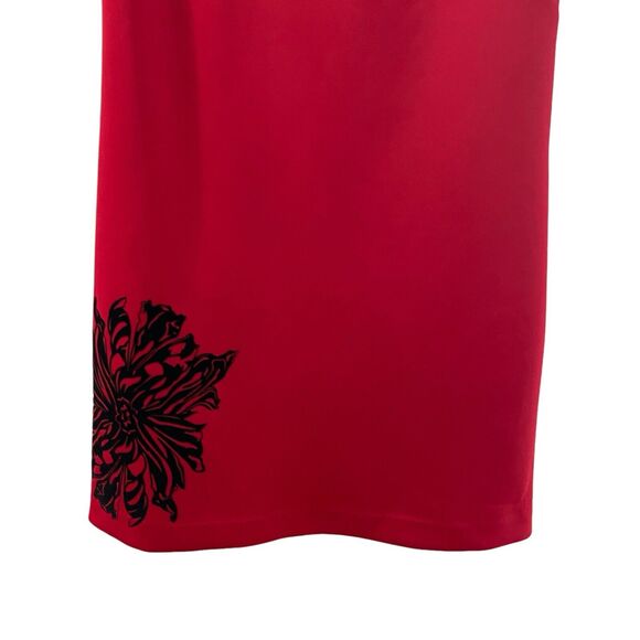 Calvin Klein Dress Women’s Size Red Sheath Black Velour Flowers Cocktail Party - Picture 3 of 5
